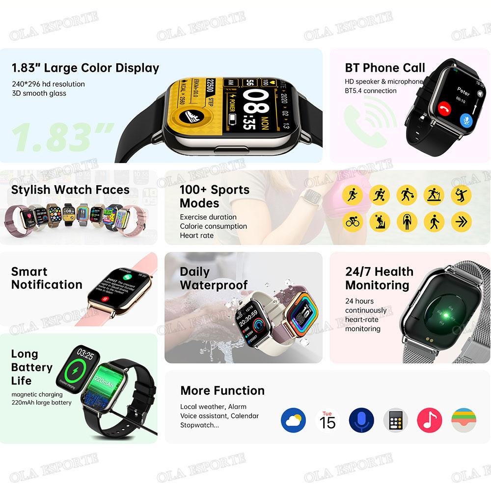Upgraded Smart Watch Heart Rate Blood Oxygen/Pressure Sleep Monitoring Bluetooth Call Voice Assistant Sport Smartwatch HT30