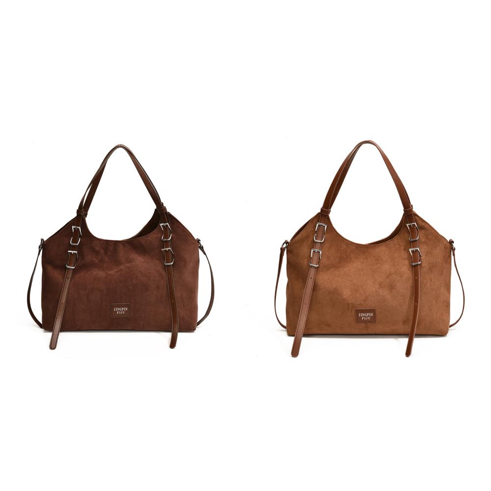 

Женская замшевая сумка через плечо с регулируемым ремнем, сумка-тоут, однотонная для работы (Кофе)