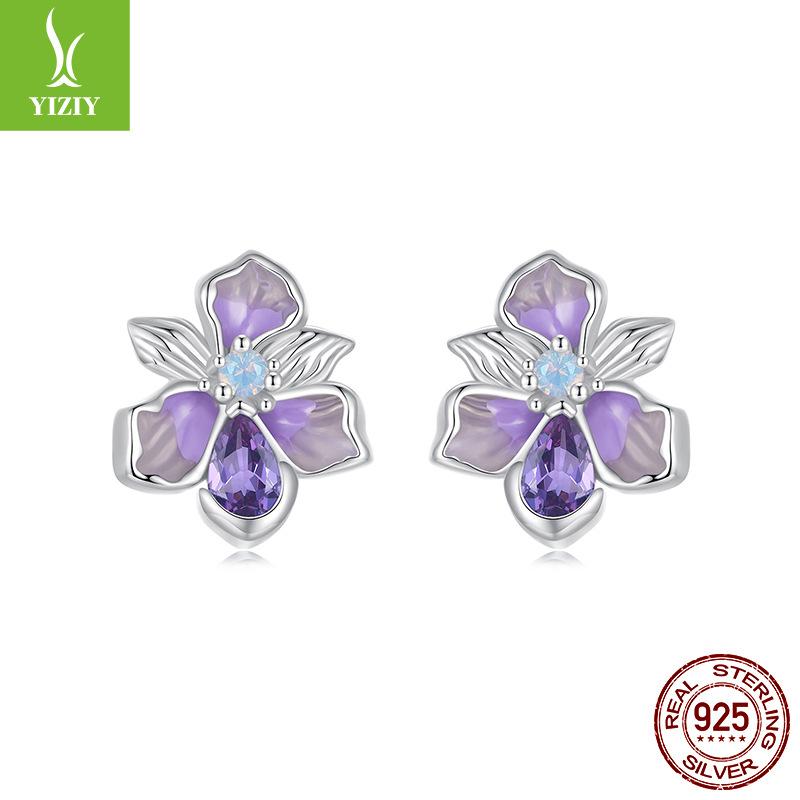 Dripping Oil Flower Stud Earrings Collection Mori Small Fresh S925 Sterling Silver Small Flower Stud Earrings