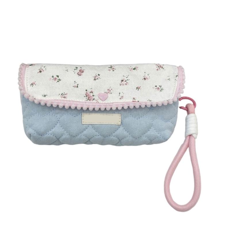 Flower Print Pen Bag with Lanyard Large Capacity Pencil Case Pen Organizers Pencil Pouches Travel Makeup Bag for Women