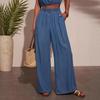 Summer new women's casual personalized denim tube top braided rope wide-leg pants set