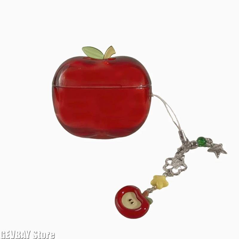 Transparent Fruit Earphone Case Drop-proof Cute Red Apple Shape Earphone Storage Case Home Organizer Desktop Decoration Gift