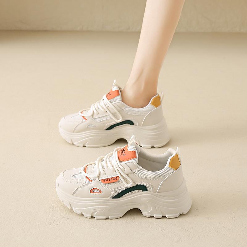 Fashion CRLAYDK Designer Chunky Sneakers for Women Platform Mesh White Casual Dad Shoes Ladies Wedge Walking Breathable Lace Up Tennis