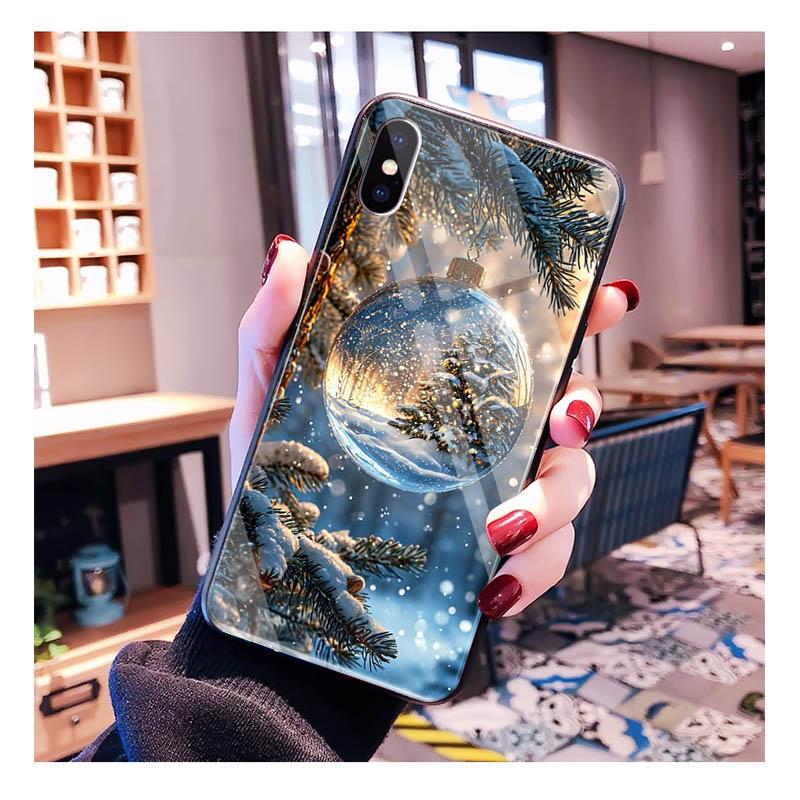Glass phone case For Samsung S25 S24 S23 S22 Ultra S24 Plus A55 A16 A54 A15 A56 A36 S25 FE Christmas Ball Tree