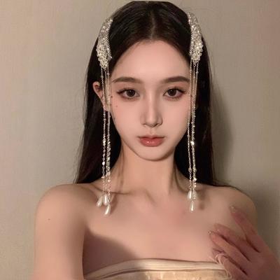 Light Luxury Pearl Waterfall Fringed Hairpin New Chinese Niche Ethnic Style Headgear Dress Side Bangs Clip Hairpin Woman