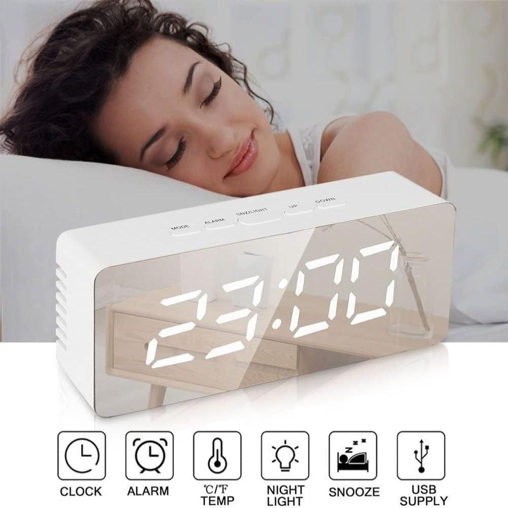 High Quality White Digital Clock Display Time USB LED Mirror Table Clock Desk Clock Home Decor Desktop Alarm Clock