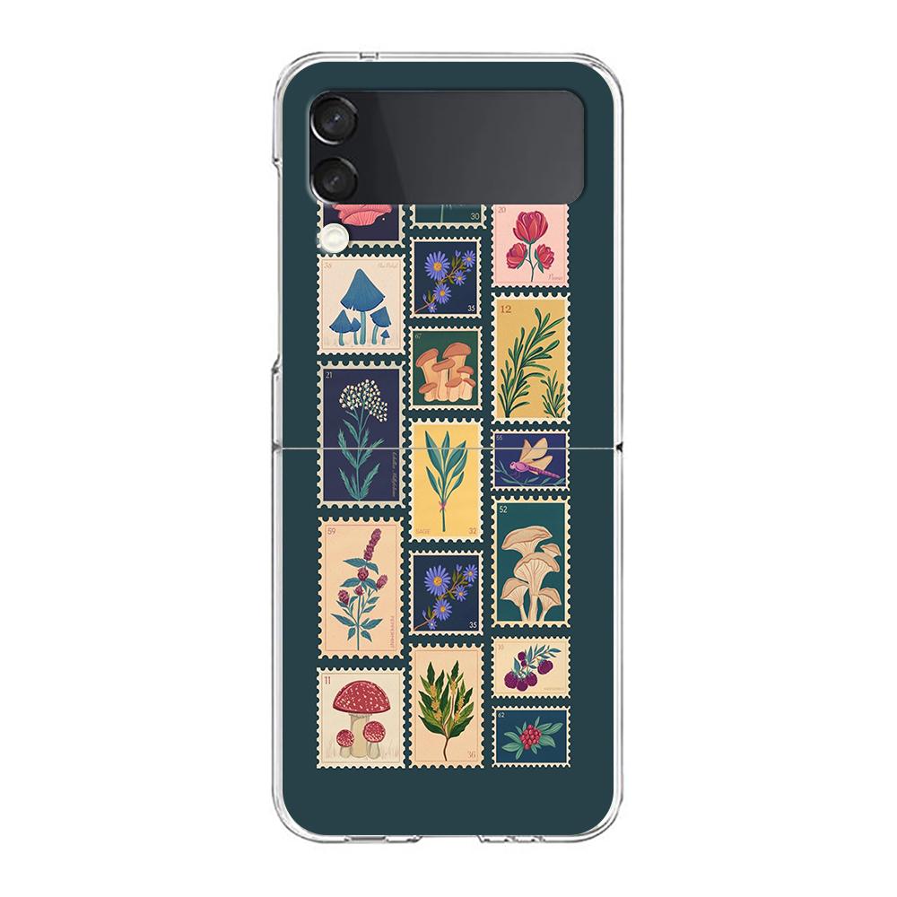 Transparent Phone Case For Samsung Galaxy Z Flip 3 4 5 6 7 Hard Folding PC Z Flip3 Flip4 Cover Vintage Stamp Puzzle