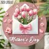 Happy Mother's Day Tulip Envelope Wooden Sign, Round Front Door Decor, Floral Wall Hanging - Ideal Gift for Mom