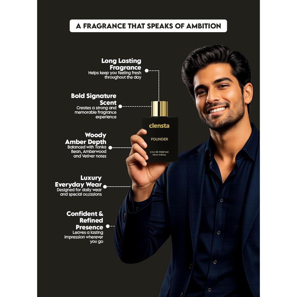 Clensta Luxury Founder Eau De Parfum 100ml EDP Perfume for Man Long Lasting with Tonka Bean, Oakmoss, Amberwood & Vetiver