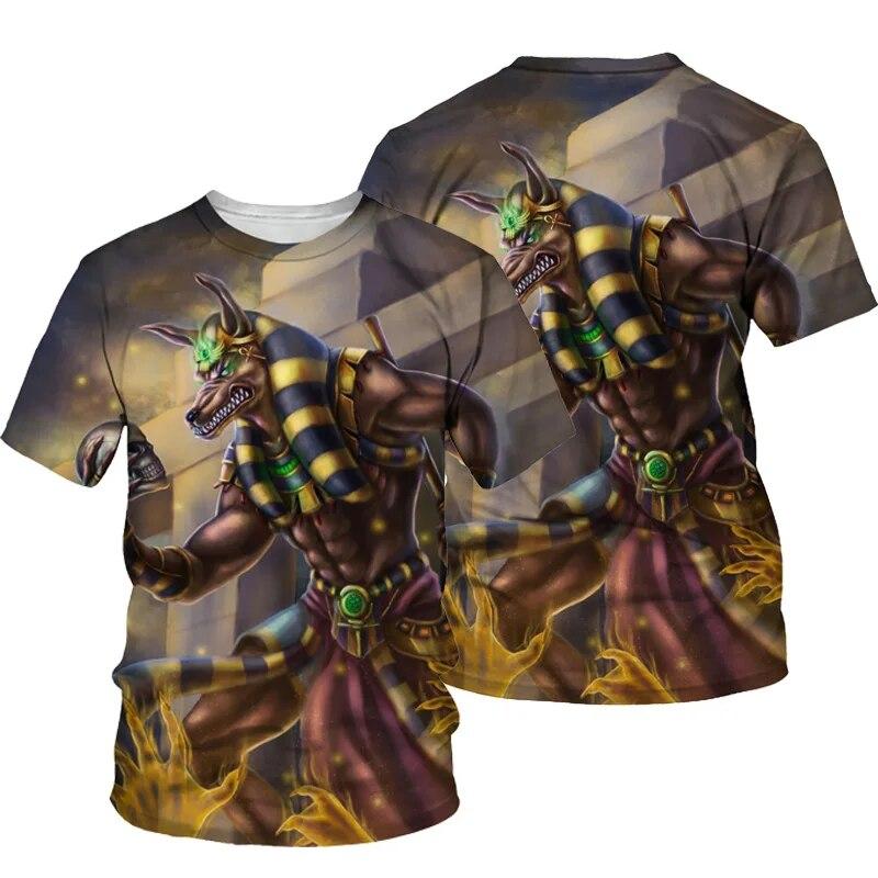 Camiseta Unisex de Impresión 3D Anubis de Verano Camiseta de Manga Corta con Cuello Redondo Top Estilo Egipcio Antiguo Moda Masculina Camiseta Casual Camiseta Grande Holgada Top