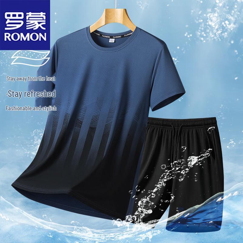 ROMON Men s Summer Casual Sport Two-piece Set 5XL
