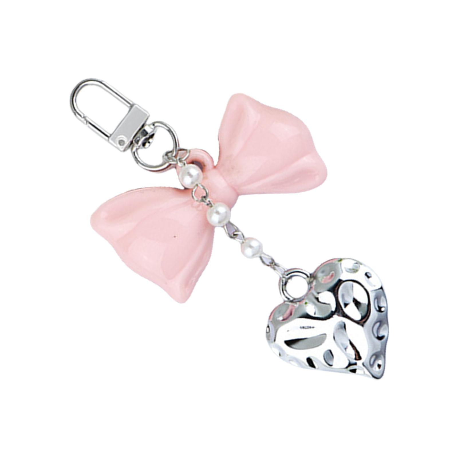 

Chic Ripple Heart Bow Keychain Accessory Heart Wave Bowknot Keychain Pendant Elegant Keyrings for Daily and Party Use рожевий