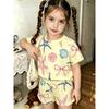 Girls Crew Neck Short Sleeve Matching Shorts Set Sea Star Shell Bow Print Soft Breathable Kids Daily Casual Summer Outfit Ages