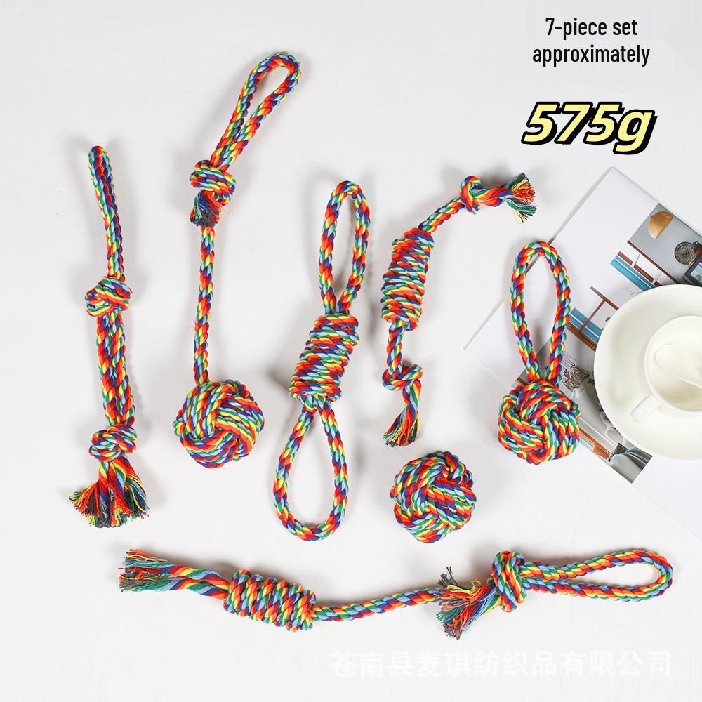 Durable Rainbow Cotton Rope Dog Teething Toys - Knot Set