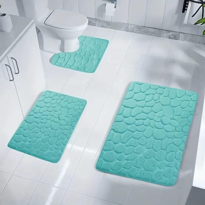 3PC Embossed Stone Pattern Toilet Mat Door Mats Absorb Water Mats Non-slip Carpet Mat, Can Wash Strip Carpet Home Decoration