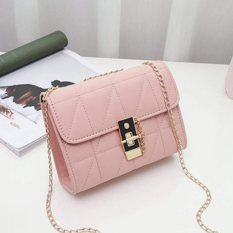 

New lock diamond chain single shoulder crossbody small square bag versatile trend women s bag розовый