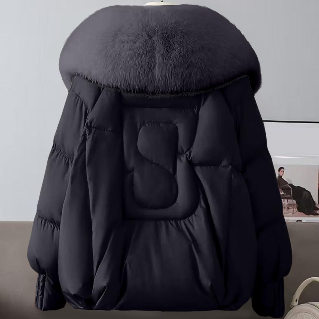 Women's Solid Color Fashionable Thick Warm Temperament Cotton Jacket With Large  Collar Cotton Coat Jacket