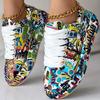 Womens Graffiti Art Sneakers - Stylish Lace-Up Platform Shoes with Comfortable Low Top Design - Perfect for Sports & Casual Wear
