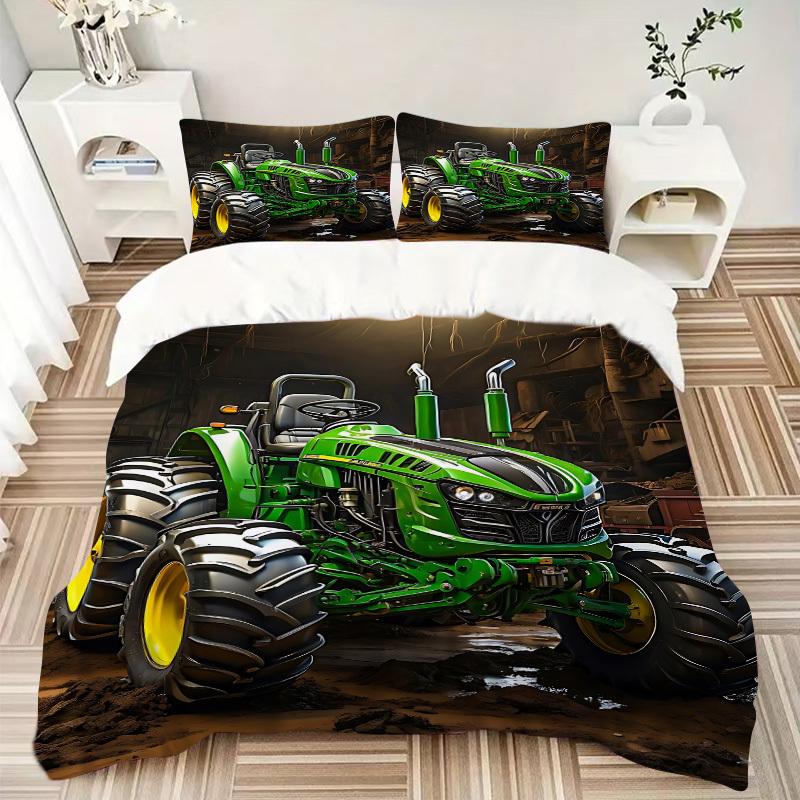 3pcs Tractor Duvet Cover Set - Machine Washable, Includes 1 Duvet Cover and 2 Pillowcases, No Core Included Yy251022155