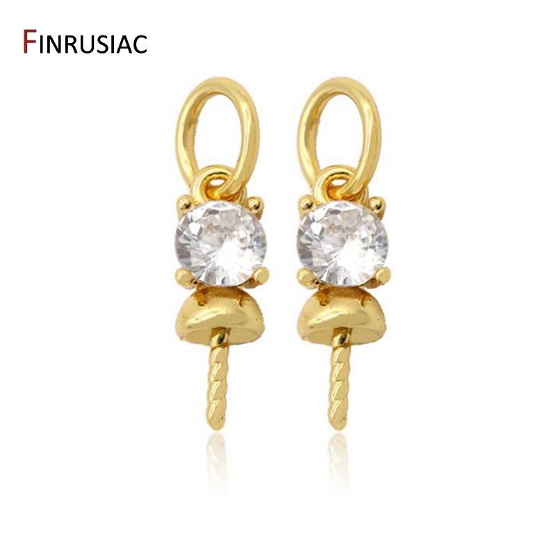 

Inlaid Zircon Mini Screw Eye Pins for Jewelry Making, Pearl Beads Screw Threaded Eyelets Clasps Findings for Charm DIY Earrings 2 pieces