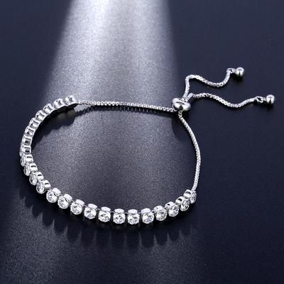 Geometric Crystal Adjustable Bracelet, Sparkling Gemstone Chain Bracelet For Women Fashion Jewelry Gift