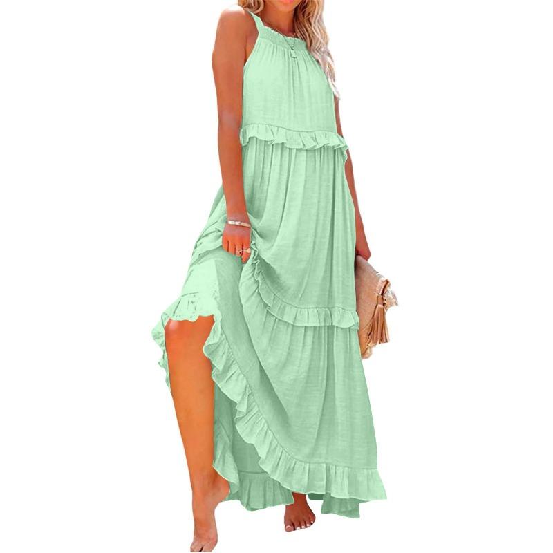 Summer new style holiday style ruffled long section, European and American style elegant swing beach skirt