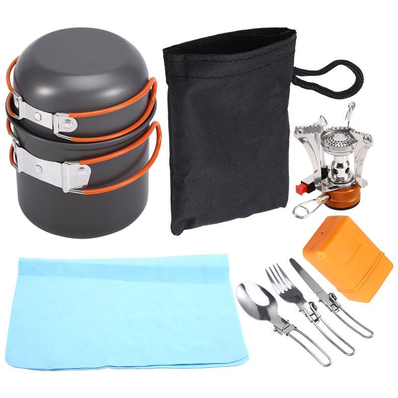 A96I-Camping Cookware Mess With Pot Stove And Carry Mesh Bag Great For Backpacking Outdoor Camping Hiking And Picnic