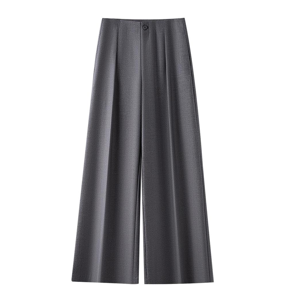 Spring 2025 Women's High-Waisted Grey Wide-Leg Trousers: Relaxed Fit, Loose Straight-Leg Casual Suit Pants