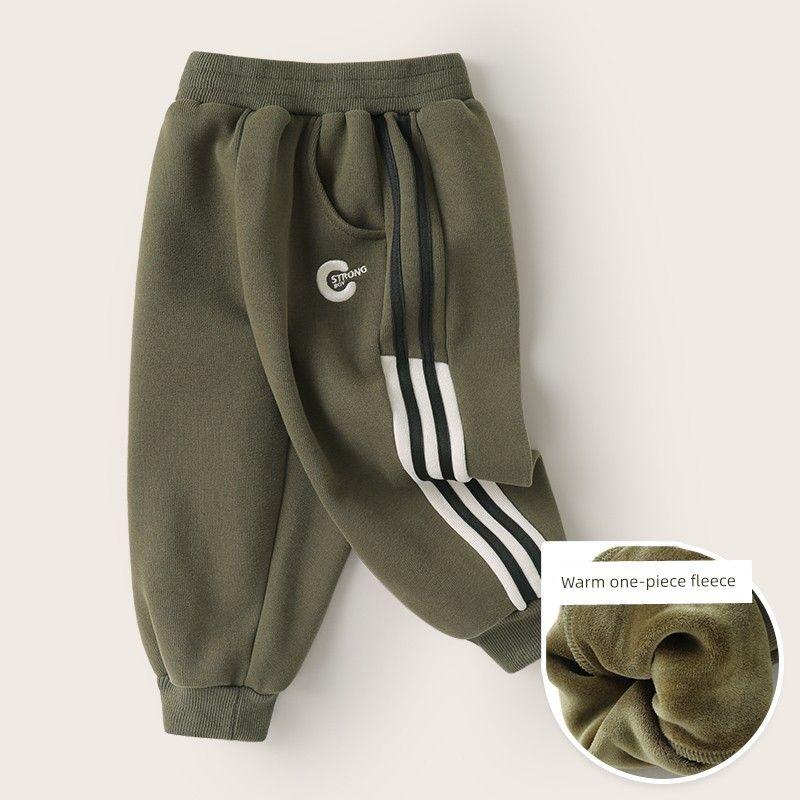 Right European Style Boys  Patchwork Sweatpants 2024 New Casual Joggers Children s Clothing Autumn and Winter Trendy Children s Wear Army Green 100cm