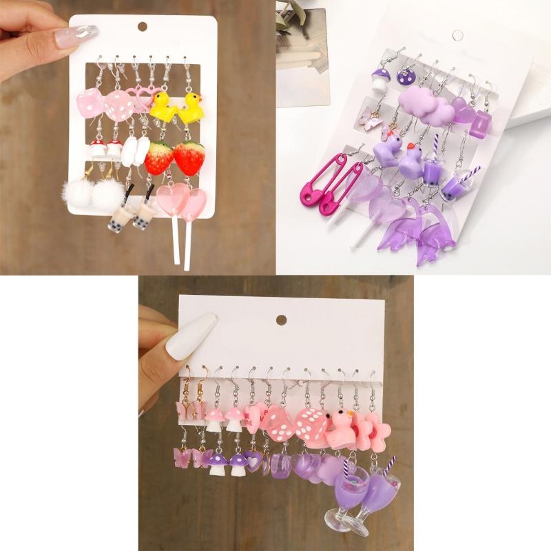 Pendant Earrings Unique Drop Earrings Set Fashion Ear Jewelry Set Zinc Alloy Texture Suitable for Ladies and Teen Girls