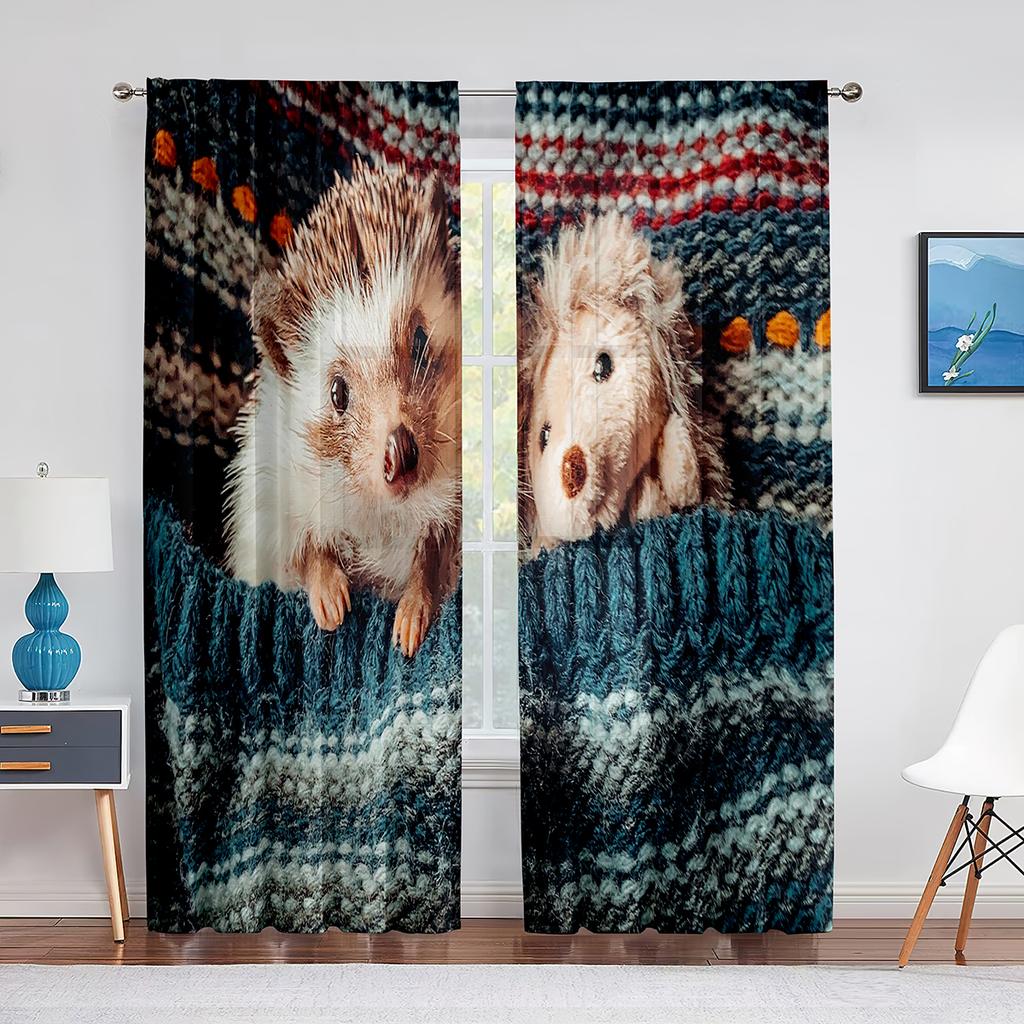 Igel, süße kleine Tier-Tüllvorhänge für Wohnzimmer, Schlafzimmer, Dekor, transparenter Chiffon, durchsichtiger Voile, Fenstervorhang