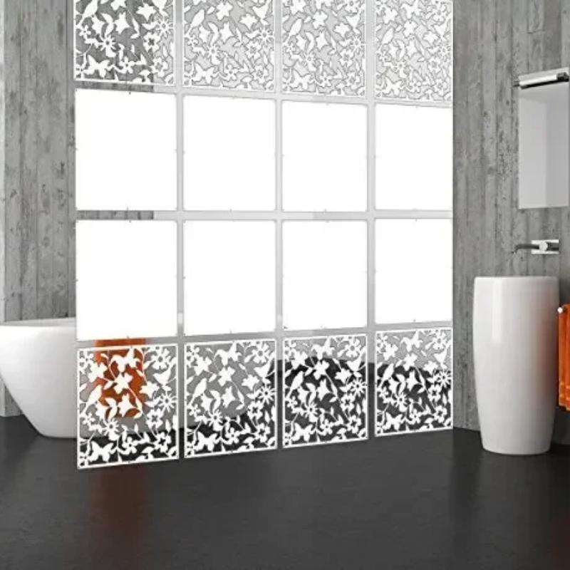 12pcs/lot Room Safety Pvc Panel Screen Bird Flower Living,dining,study,sitting-room,hotel And Bar Decoration 15.7"x15.7"x0.032"