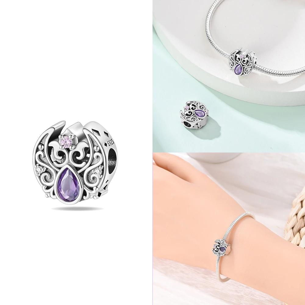 Purple Retro Love Shape Metal Lotus Classic Angel Pattern Charms Beads Fit 3Mm Original Bangle Make your own Accessory Gift Elegant Fashion Beautiful