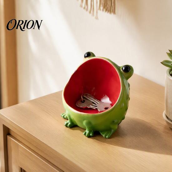 Handcrafted Home Decor Cute Big Mouth Frog Ceramic Candy Dish & Key Bowl for Entryway Table, Frogs Artistic Animal Sculpture Bowl, Decorative Figurine