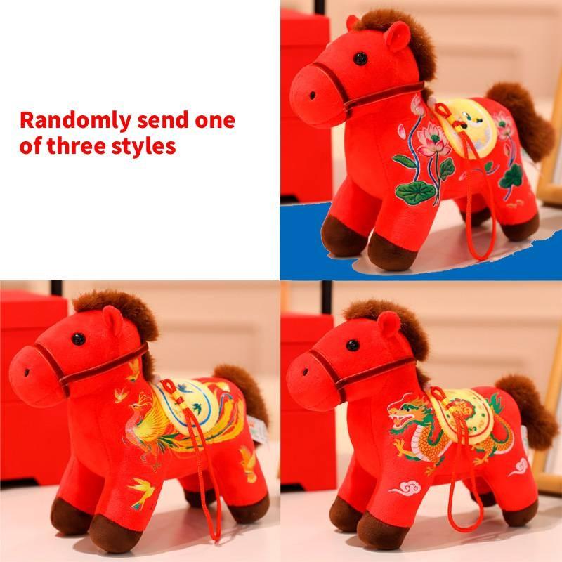 Pony Plush Pendant Backpack Charm With Dragon Phoenix Flower Embroidery Design For Chinese New Year Gift