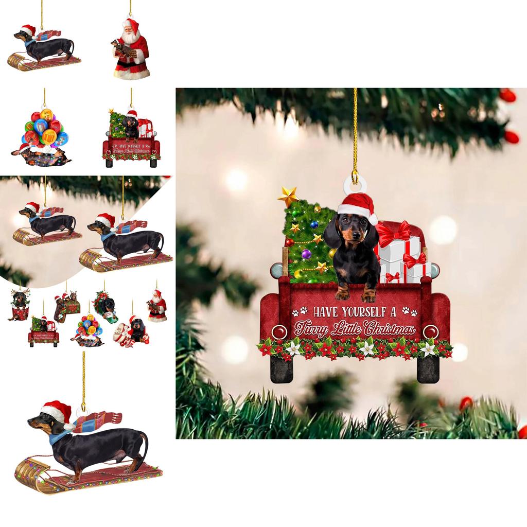 Adorable 2023 Christmas Dachshund Series Acrylic Car Interior Decorations Set