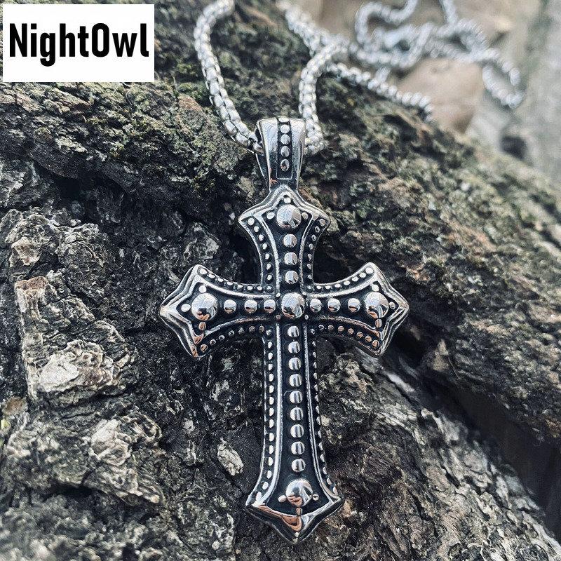 Cool Mens Biker Catholic Cross Pendant Necklace For Men Ashes Stainless Steel