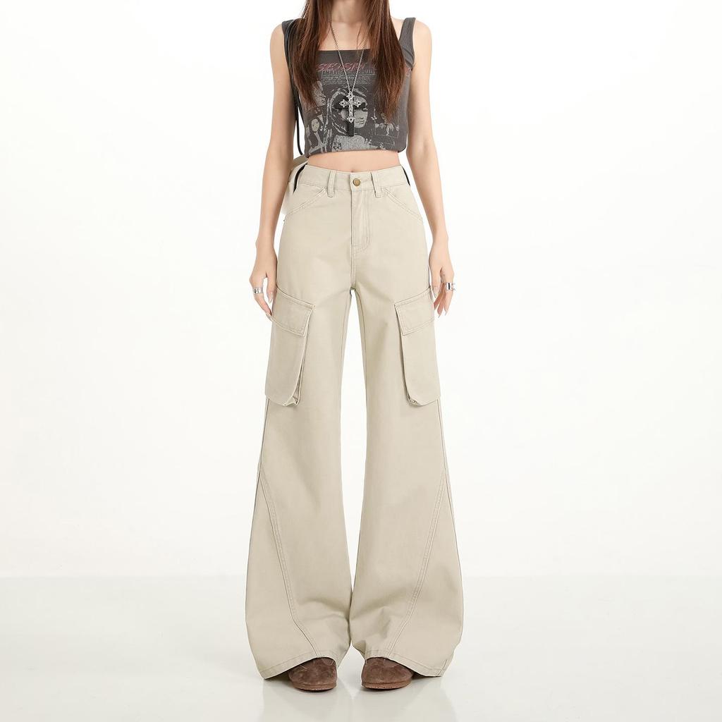 Women's Trendy Cotton Micro-Flare Casual Jeans with Patch Pockets and Deconstructed Design