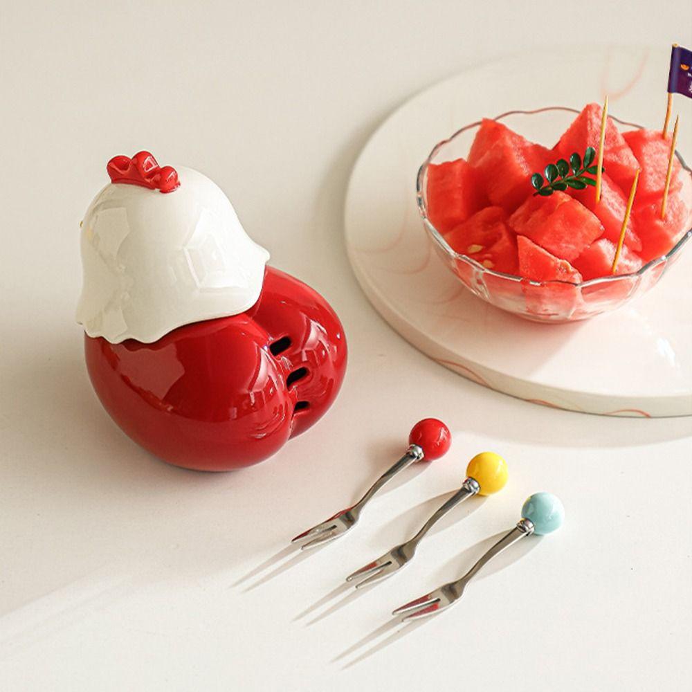 Anti-scald Dessert Salad Fork Rustproof Chicken-shaped Fruit Fork Set  Household