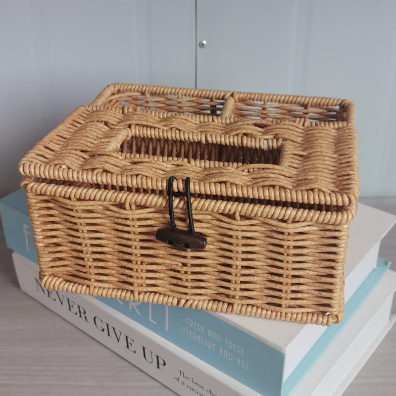 Waterproof Rattan Woven Tissue & Remote Storage Box for Living Room or Bathroom