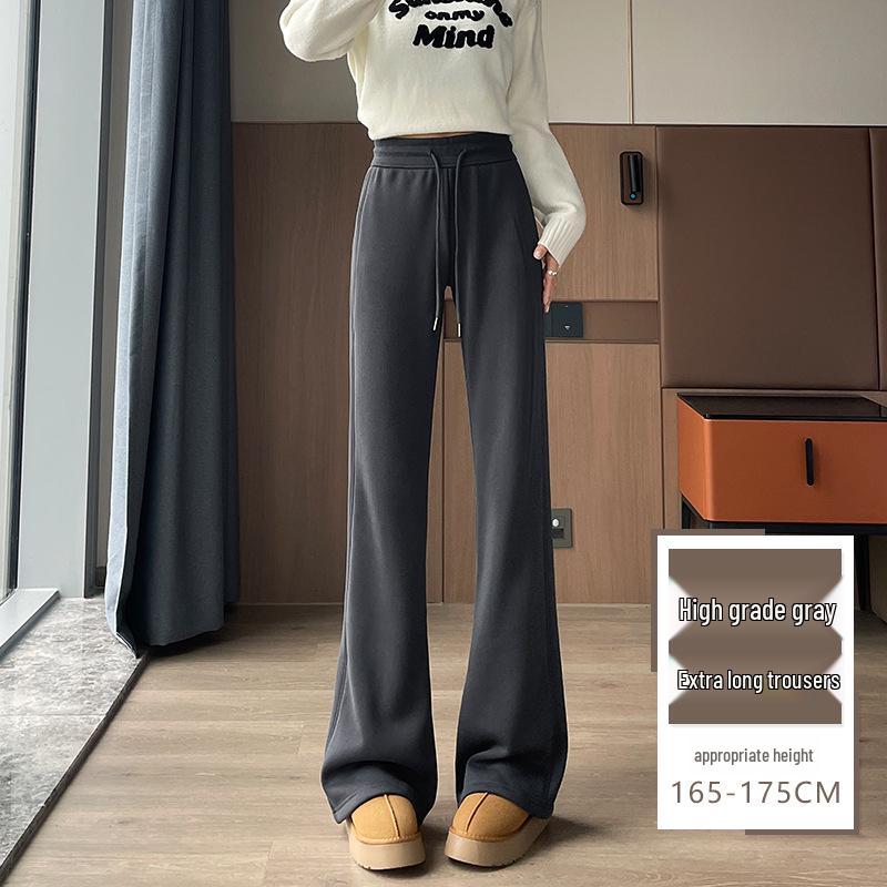 Women's Fleece-Lined Flared Knitted Wide-Leg Sweatpants, Thickened for Casual Winter Sports - Autumn/Winter 2024 Collection
