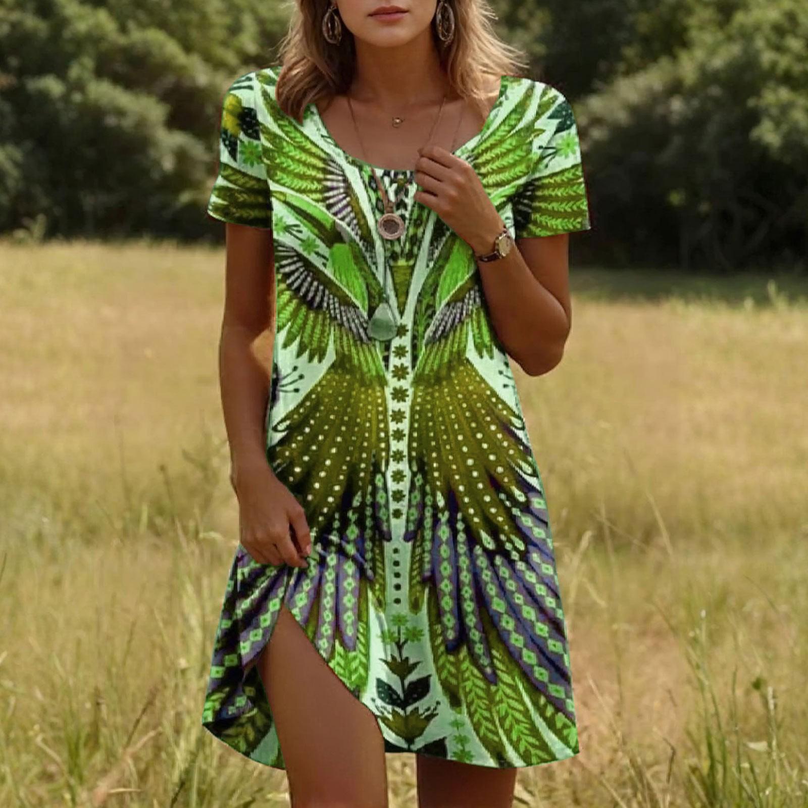 

Ladies Fashionable Casual Short Sleeved Printed Dress L зелений