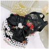 Lovely Puppy Dog Clothing Retro Chic Red Floral Print Lace Bow Black Princess Dress For Small Medium Dog Poodle Pet Dog Clothes