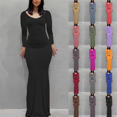 Fashion Women's Long Sleeveless Sexy Solid Color Slim Fit Long Dress