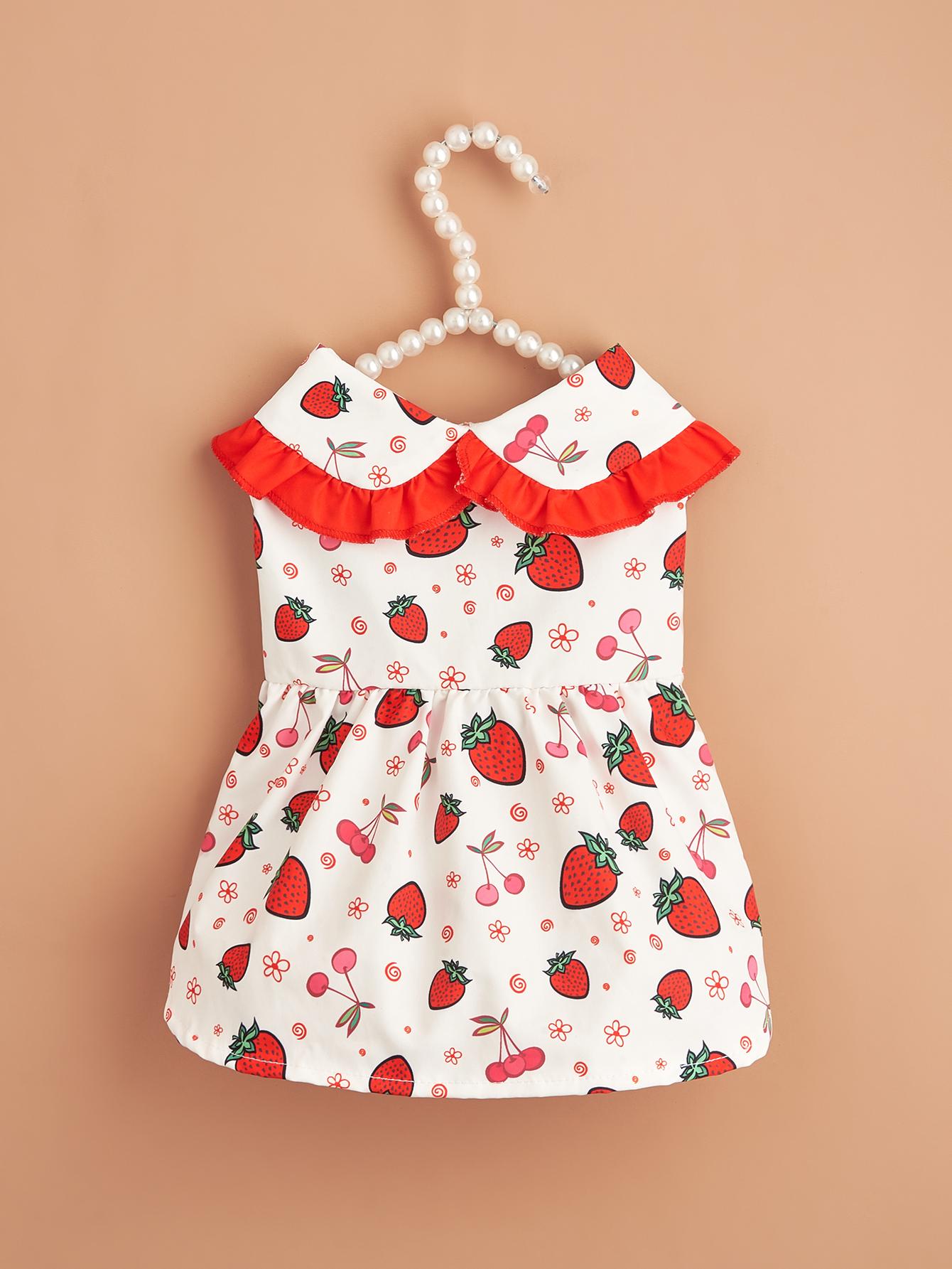 

Strawberry - Printed Dog Dress with Red Ruffled Collar, Cute Fruit Pattern Pet Clothes, Sweet Princess Dress for Small Dogs XS（old） червоний