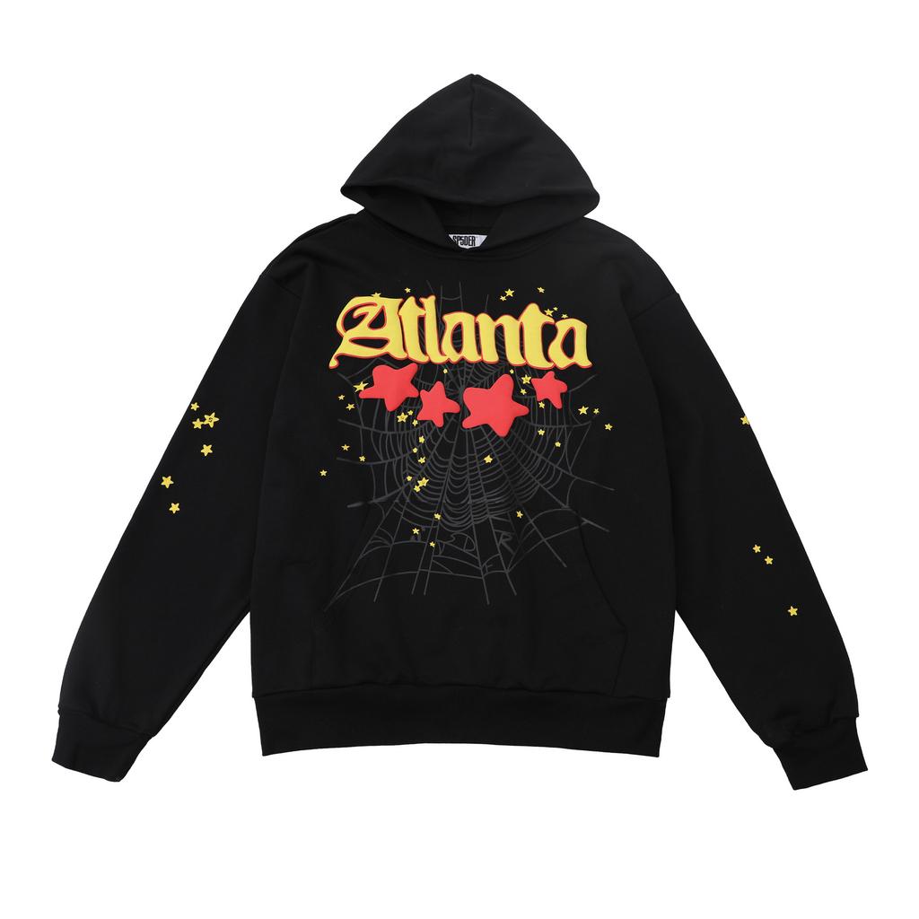 A high-quality SP5DER spider web foam printed hoodie, European and American large-size loose sweater.