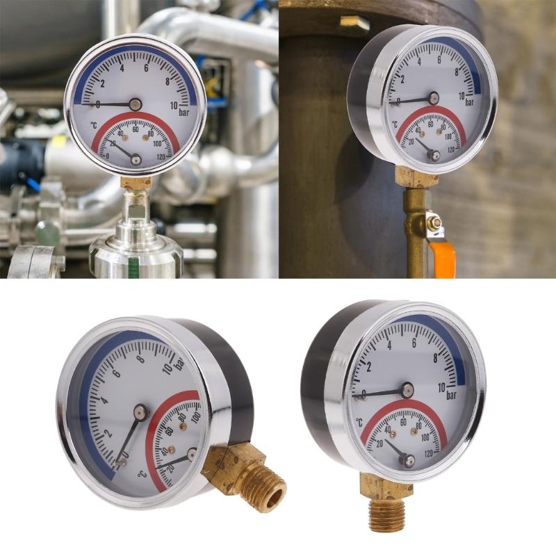 Thermo-manometer Boiler Temperature Pressure Gauge 0-10Bar 0-120℃ Liquid Filled Pressure Gauge for Floor Heating