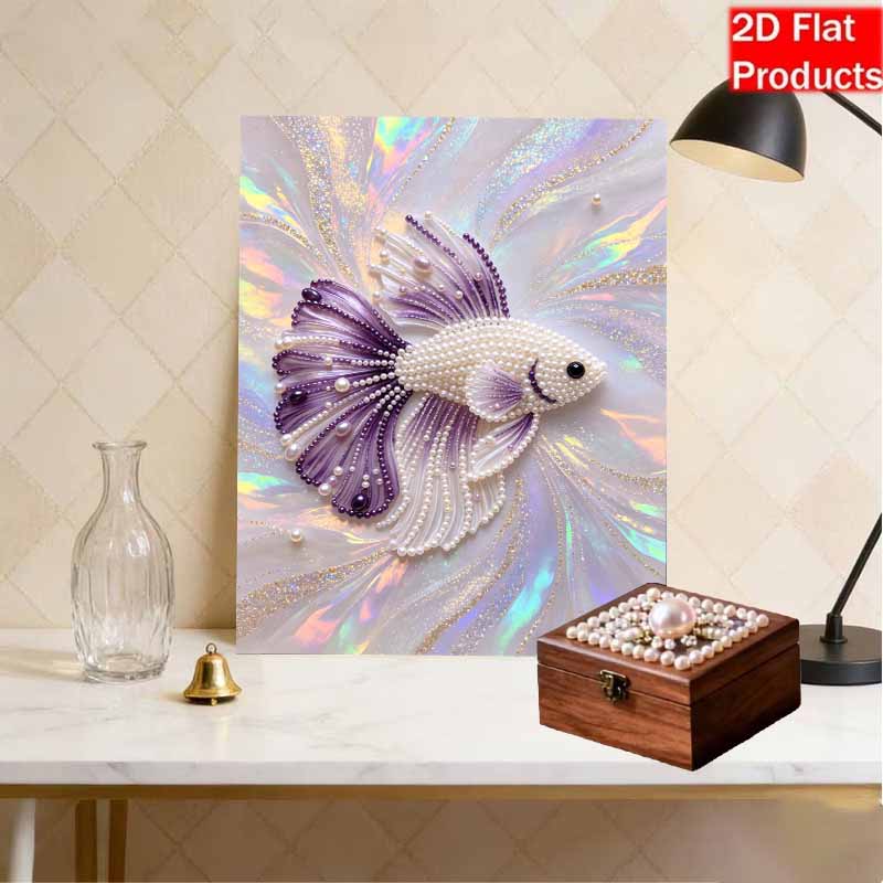 Betta Fish Pearl Kit DIY 5D Rhinestone Art Craft for Adults and Kids Home Party Decoration Handmade Gift