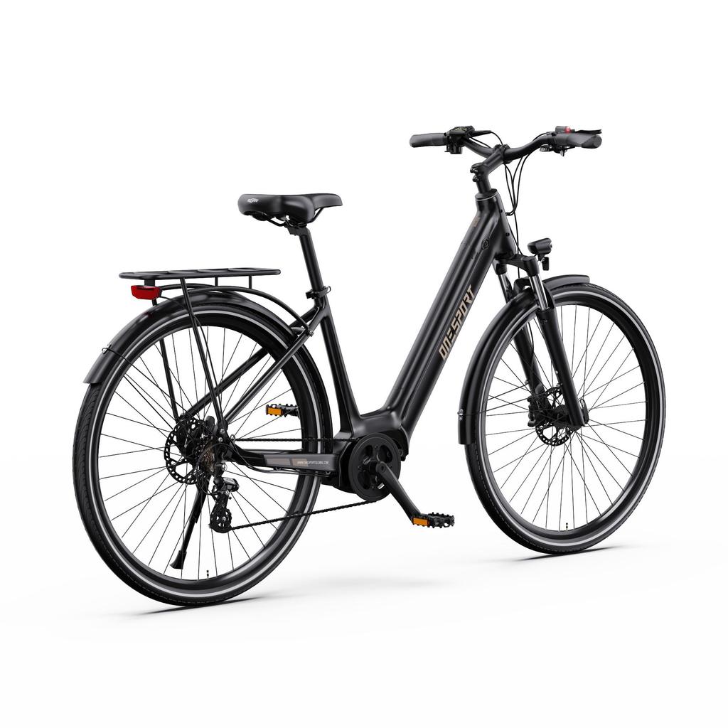 ONESPORT OT07 Matte Black Electric Bike, Bafang Mid-Drive 250W, 110KM Range, Torque Sensor, Hydraulic Brakes, Lightweight Commuter E-Bike