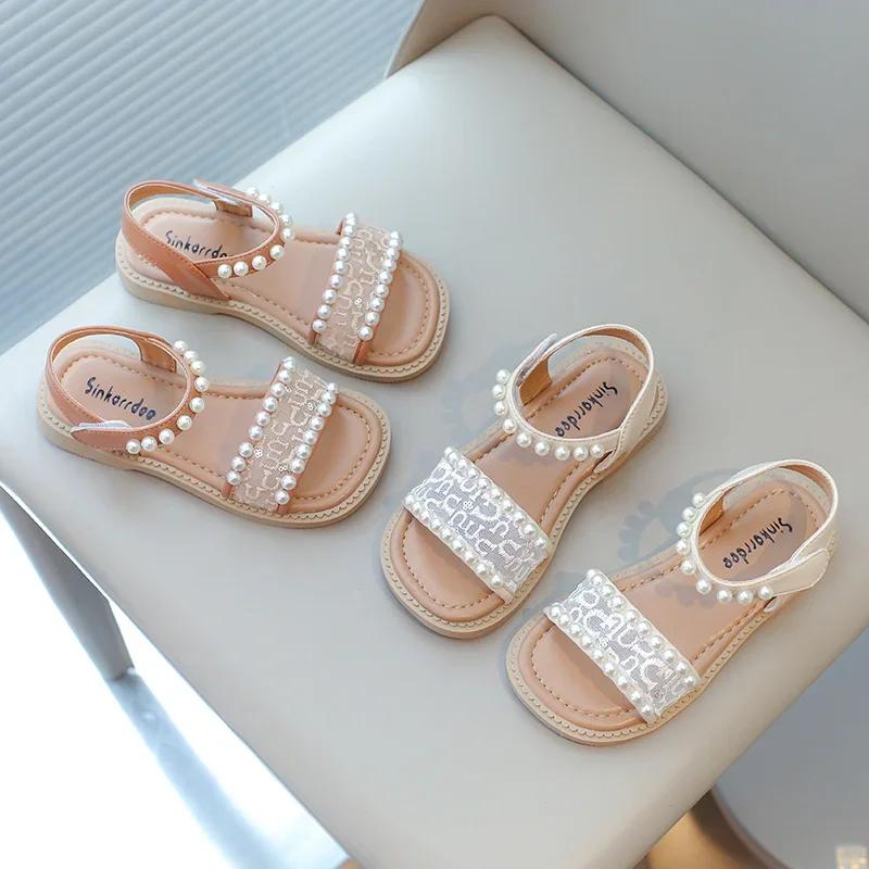 Summer Cute Bead Decoration Comfortable Open Toe Princess Sandals Fashionable Breathable Embroidered Children's Casual Sandals